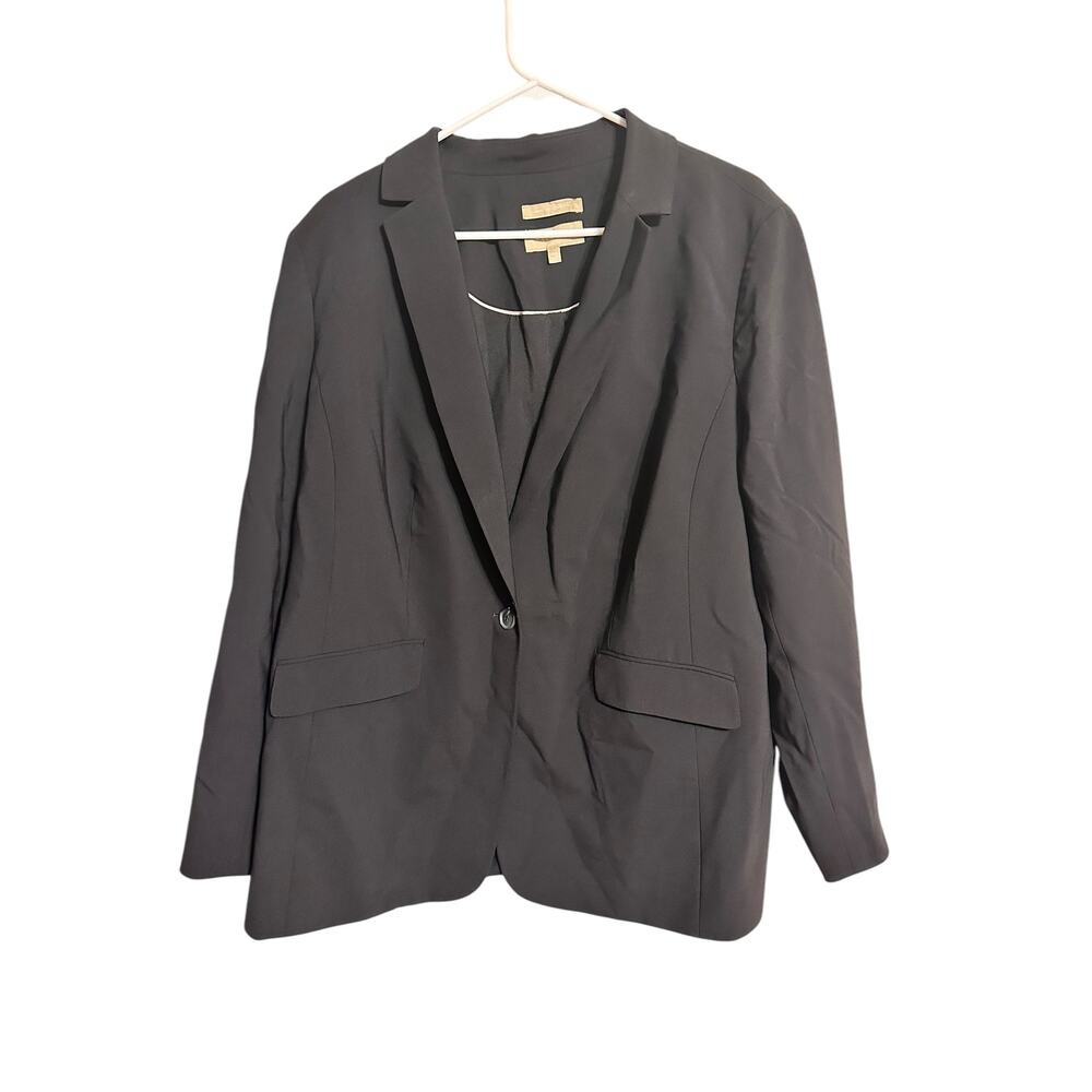 Talbots Black One Button Blazer Women Size 16W Wool Blend Plus Size Suit Jacket